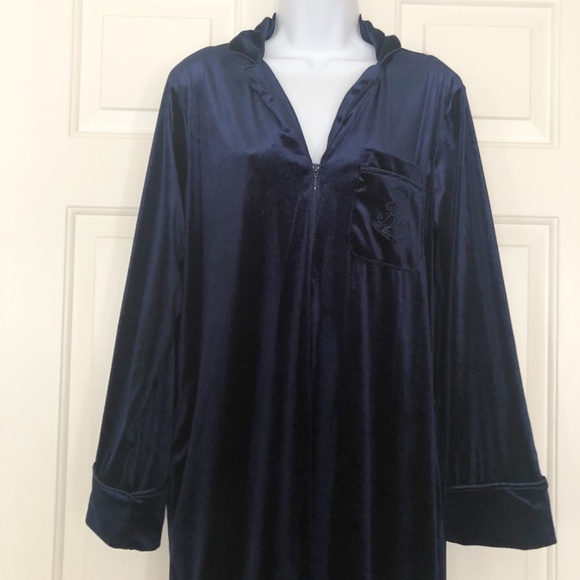 Ralph Lauren Velvet Full Length Robe House Coat w Crest Full Zip Navy Sz Small - Picture 1 of 12